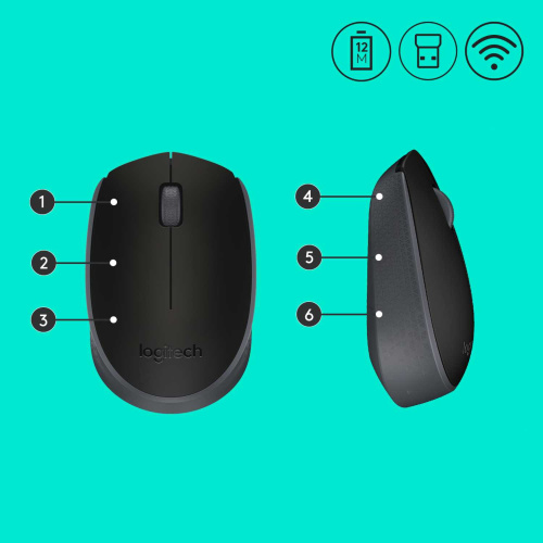 Широкий ассортимент мышь беспроводная logitech b170 black (черная, оптическая, 1000dpi, 2.4 ghz/usb-ресивер) (m/n: m-r0060 / c-u0010) (910-004798) для компьютерной техники с доставкой по всему Казахстану  | Рассрочка 0-0-24  фото 3