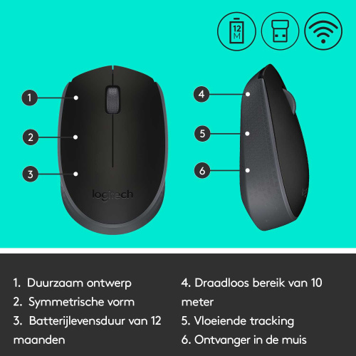 Широкий ассортимент мышь беспроводная logitech m171 black (черная, оптическая, 1000dpi, 2.4 ghz/usb-ресивер)(m/n: m-r0060 / c-u0010) (910-004424) для компьютерной техники с доставкой по всему Казахстану  | Рассрочка 0-0-24  фото 6